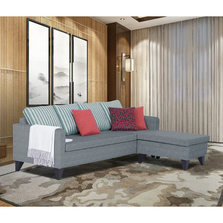 Adorn India Abington Stripes L Shape 5 Seater Sofa Set LHS (Beige) (3 Year Warranty)