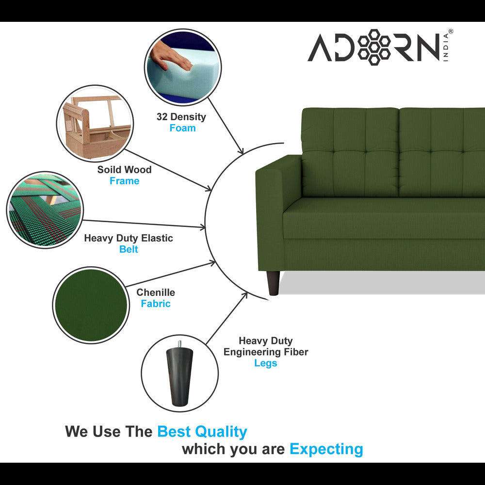Adorn India Darcy 2 Seater Sofa (Green) (3 Year Warranty)