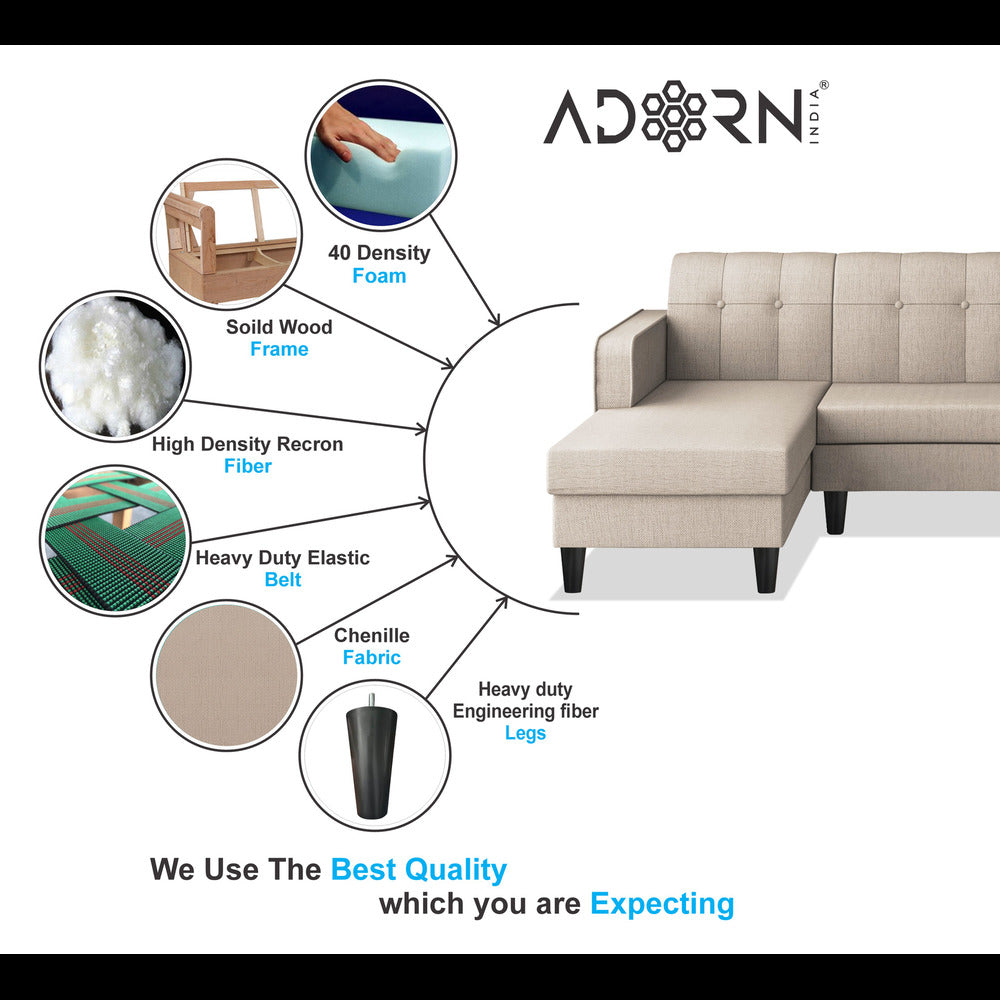 Adorn India Rio Elegant L Shape 6 Seater Sofa Set (Lhs) (Beige) (3 Year Warranty)