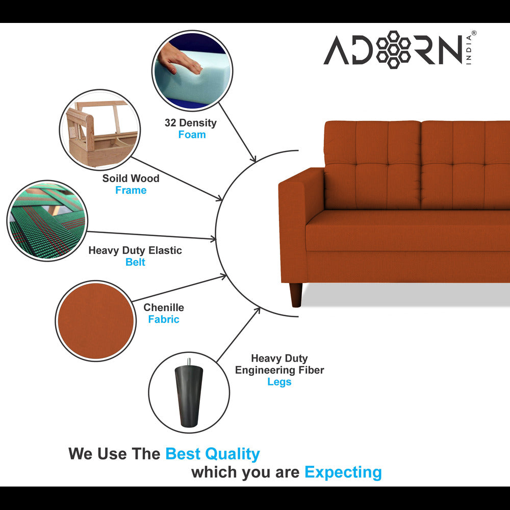 Adorn India Darcy 3+2 5 Seater Sofa Set (Rust)(3 Year Warranty)