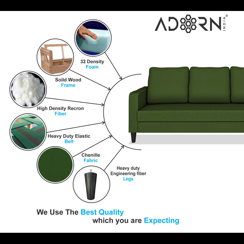 Adorn India Chandler Decent 3+2 5 Seater Sofa Set (Green) (3 Year Warranty)