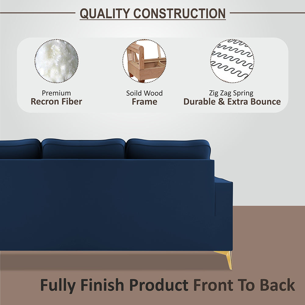 Adorn India Premium Chandler - 3 Years Warranty - 3+2+1 Sofa Set Velvet Suede Fabric - Blue