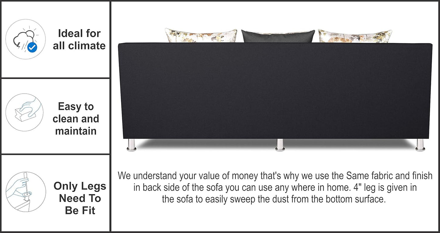 Adorn India Alica 3+2+1 Six Seater Sofa Set (Dark Grey & Black)