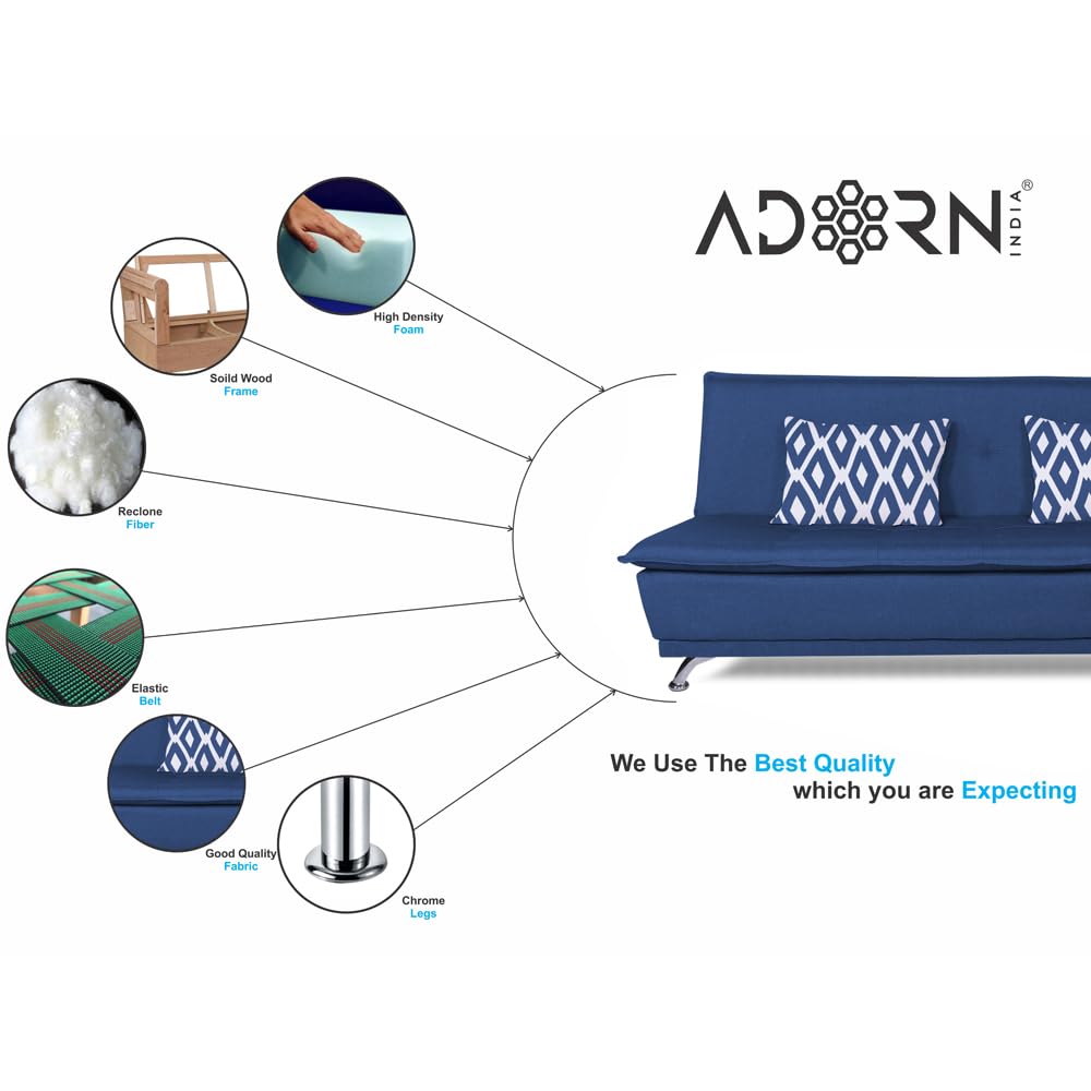 Adorn India Arden 4 Seater Rhombus Sofa Cum Bed 4 X 6 (Blue) (3 Year Warranty)