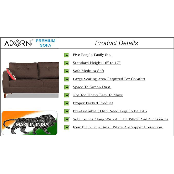 Adorn India Premium Phoenix 3+2 Five Seater Sofa Set (Leatherette Suede Fabric Color Brown)
