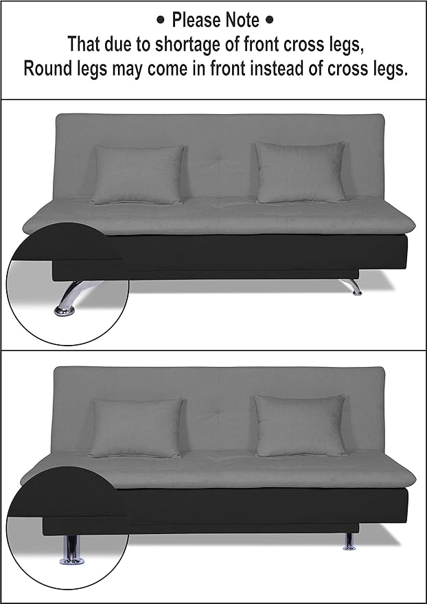 Adorn India Aspen 3 Seater Sofa Cum Bed (Medium Grey & Black) (3 Year Warranty)