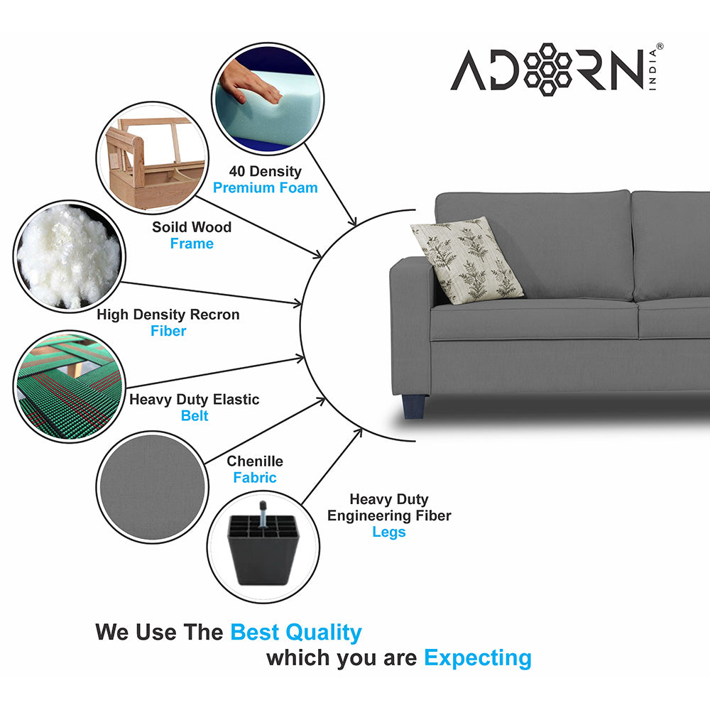 Adorn India Camden 3 Seater Sofa (Grey) (3 Year Warranty)