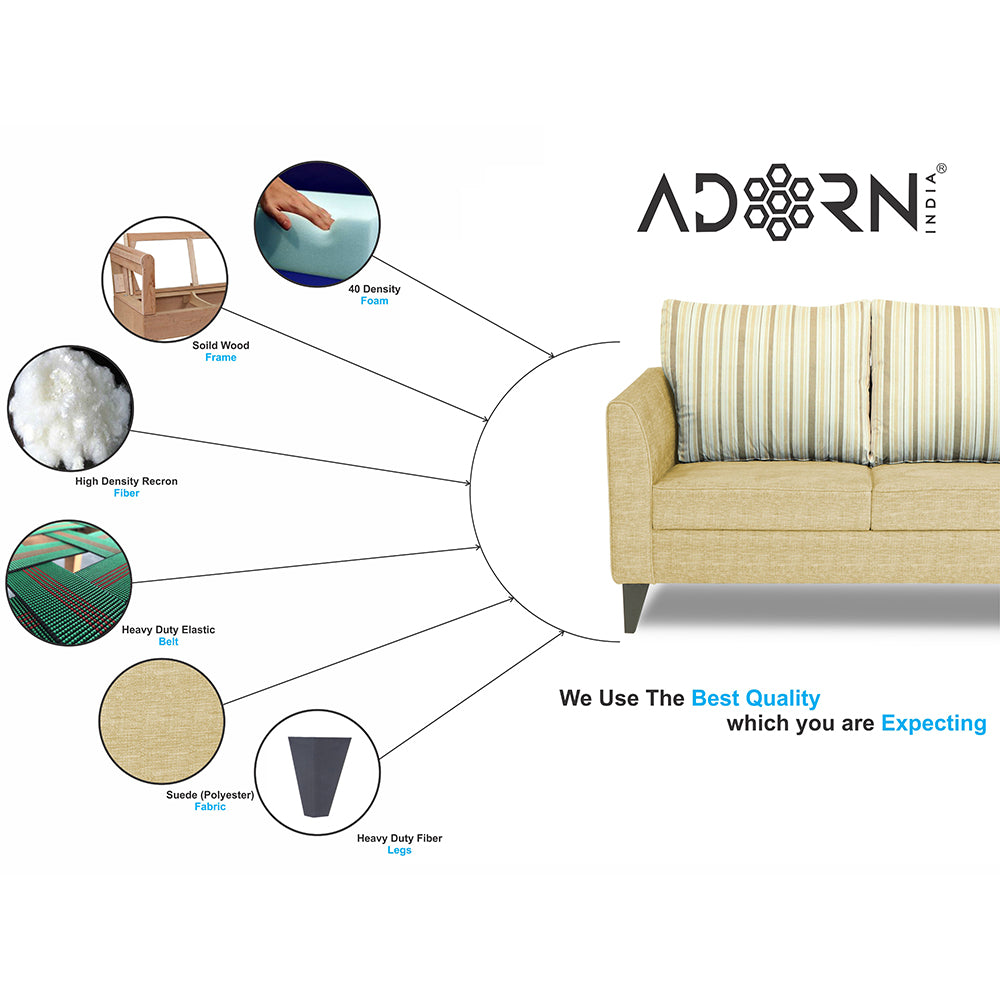 Adorn India Lawson Stripes 3+2 5 Seater Sofa Set with Centre Table (Beige)