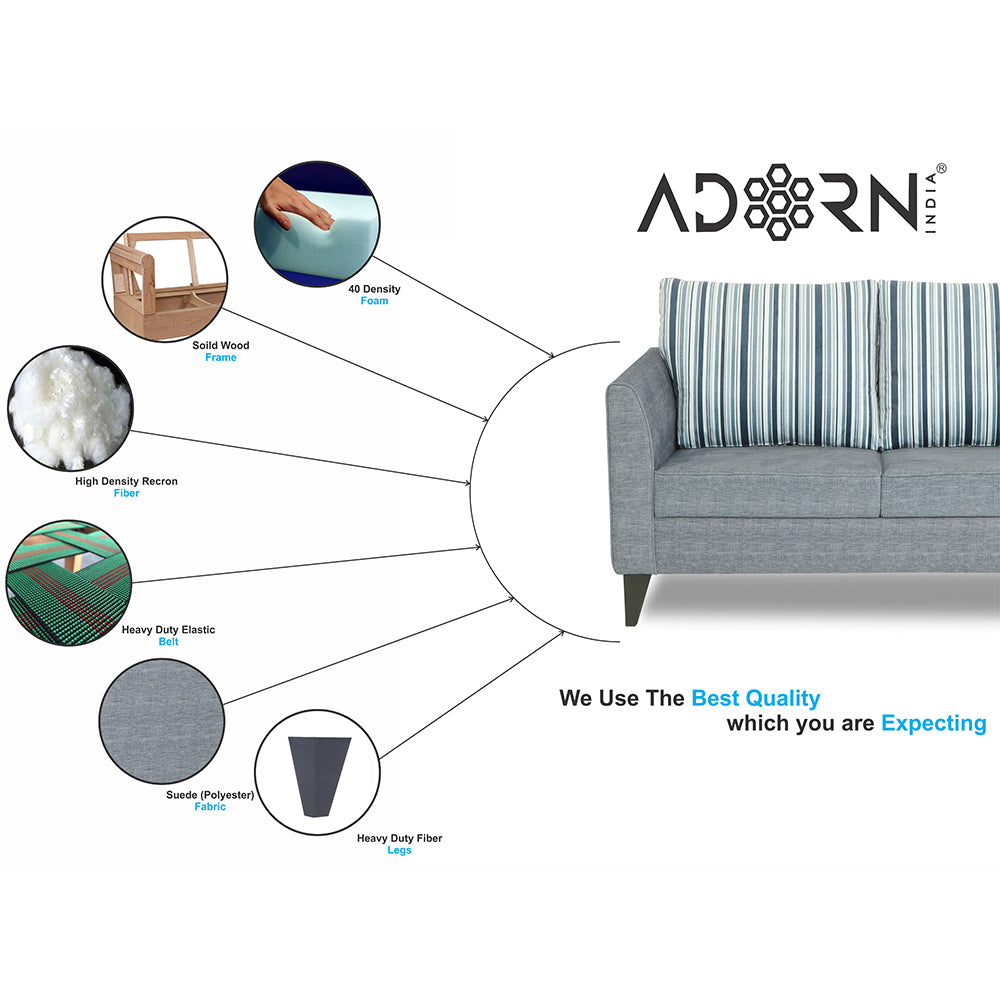 Adorn India Lawson Stripes 3+2 5 Seater Sofa Set with Centre Table (Grey)