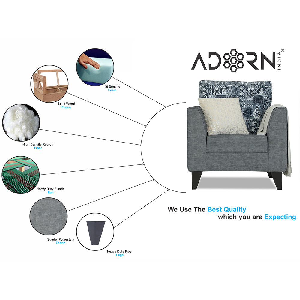 Adorn India Cortina Damask 1 Seater Sofa (Grey)