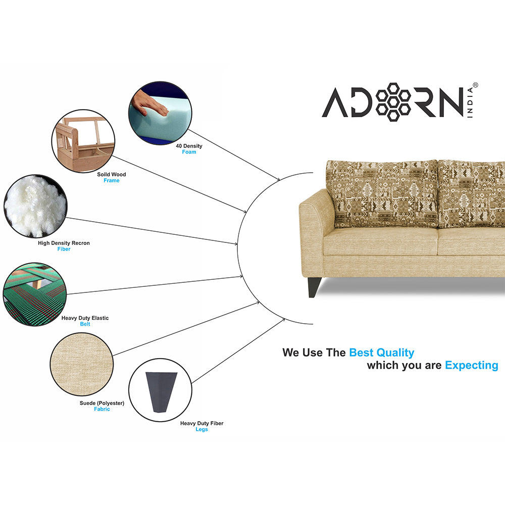 Adorn India Cortina Damask 3+2+1 6 Seater Sofa Set with Centre Table (Beige) Modern