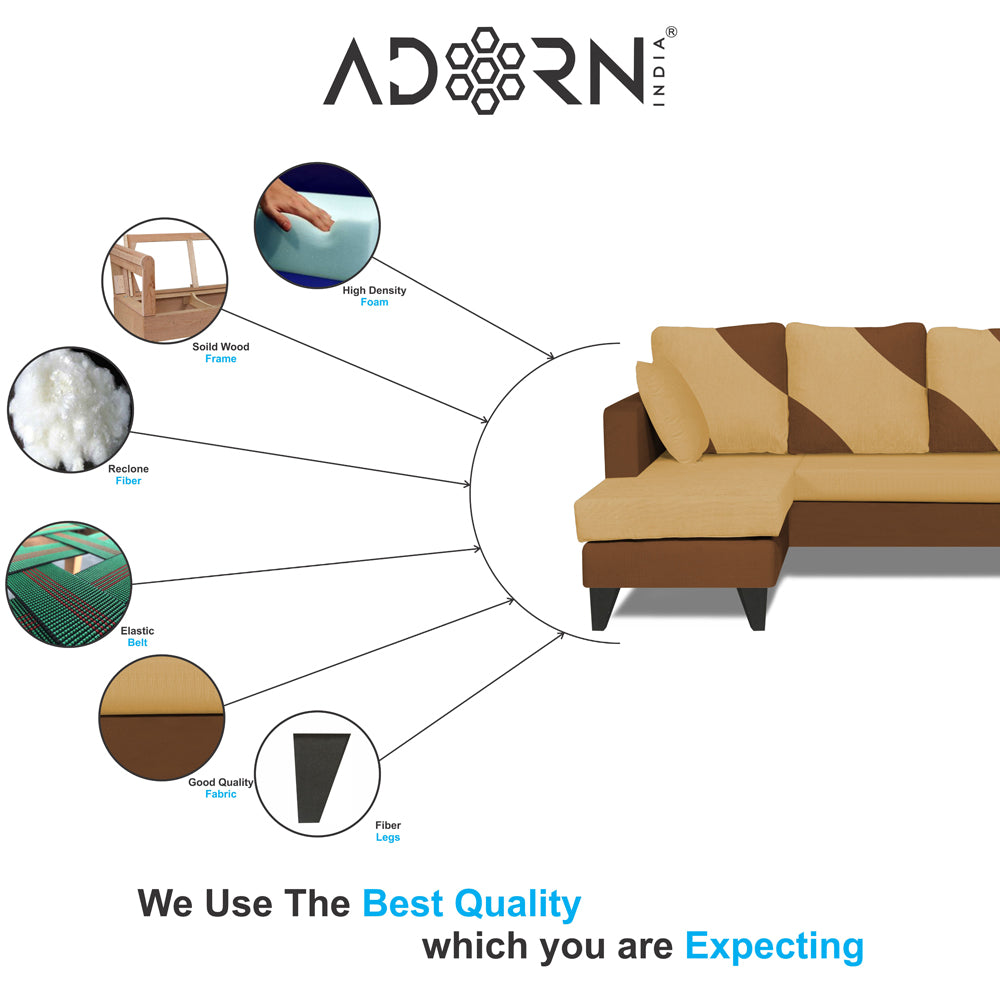 Adorn India Denver L Shape 5 Seater Sofa Set LHS (Brown & Beige) (3 Year Warranty)