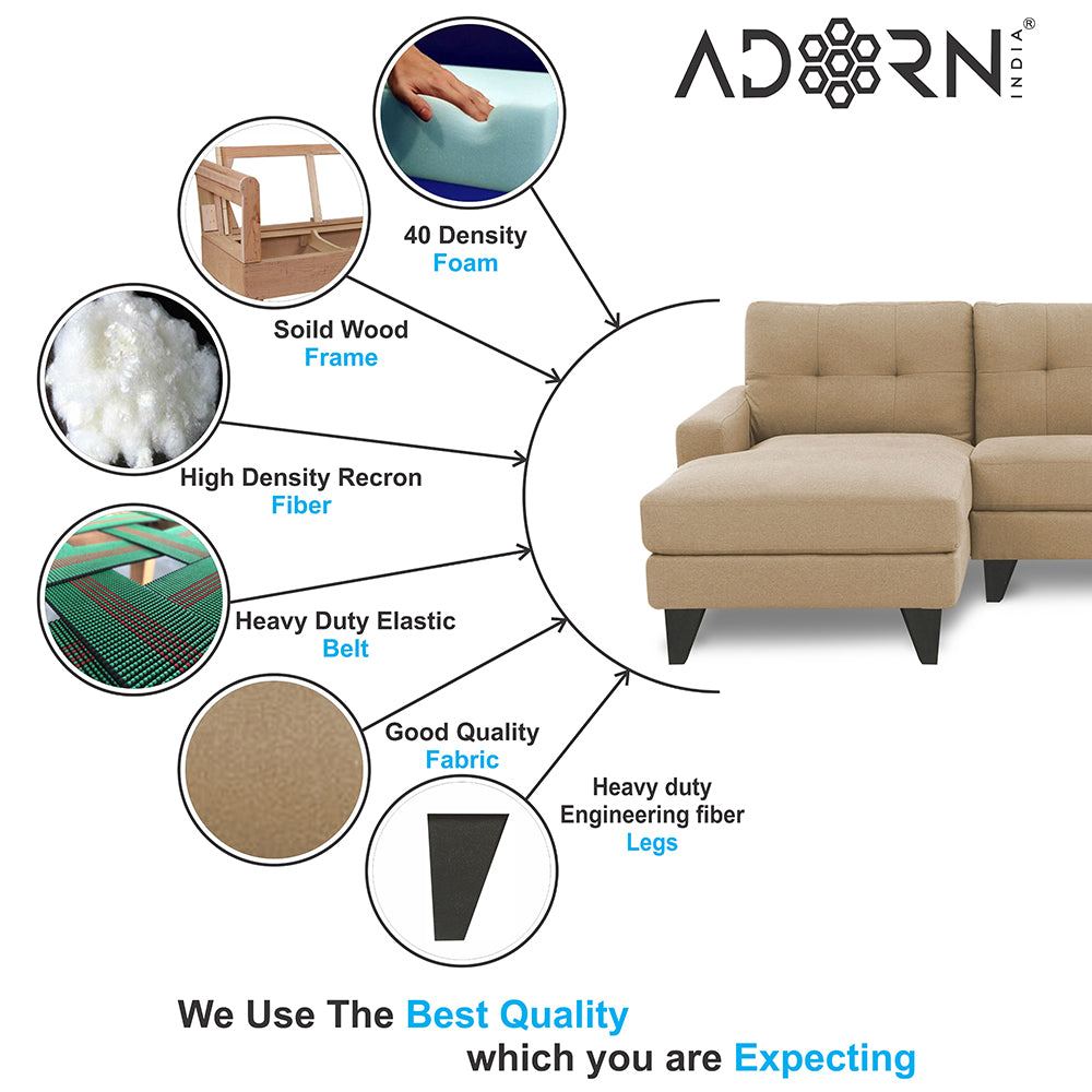 Adorn India Midas L Shape 6 Seater Sofa Set Left Hand Side (Beige) (3 Year Warranty)