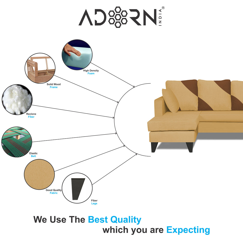 Adorn India Denver L Shape 5 Seater Sofa Set LHS (Beige) (3 Year Warranty)
