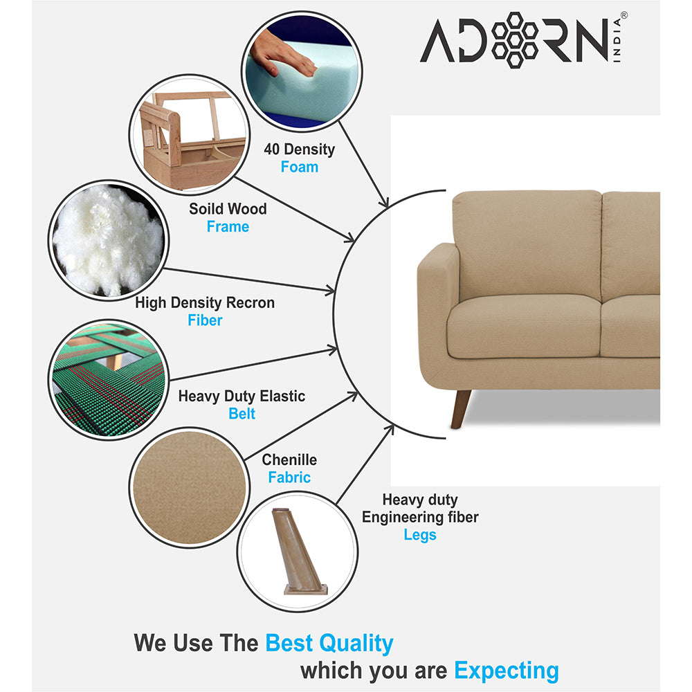 Adorn India Damian 3+1+1 5 Seater Sofa Set (Beige)(3 Year Warranty)