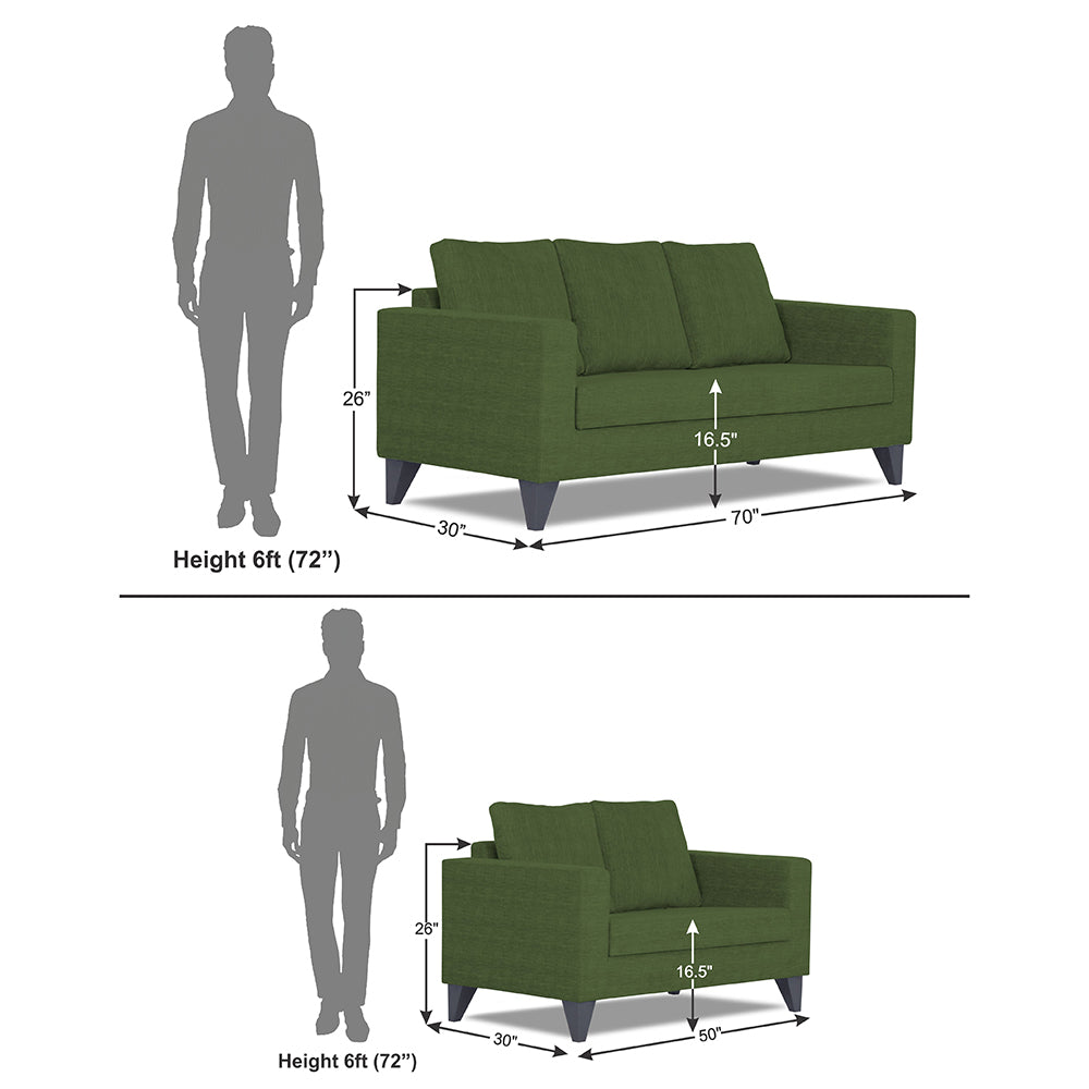 Adorn India Wood Hallton Plain 3+2 5 Seater Sofa Set (Green) (3 Year Warranty)