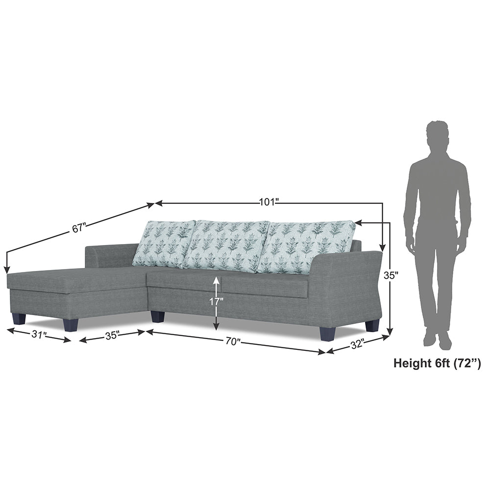 Adorn India Valencia Plus L Shape 6 Seater Sofa Set Leaf (Left Hand Side) (Grey)