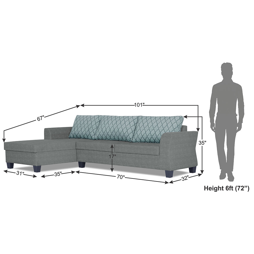 Adorn India Valencia Plus L Shape 6 Seater Sofa Set Blossom (Left Hand Side) (Grey)