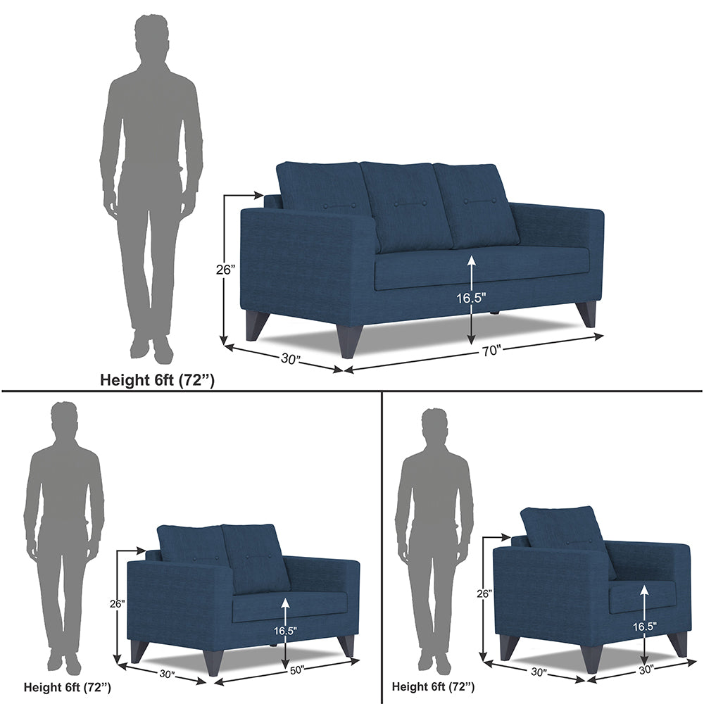 Adorn India Hallton Tufted 3-2-1 Six Seater Sofa Set (Blue) (3 Year Warranty)