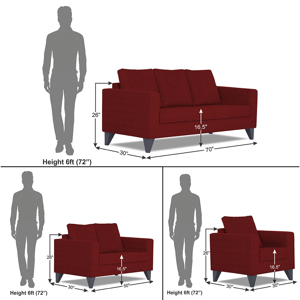 Adorn India Hallton Plain 3+2+1 6 Seater Sofa Set (Maroon) (3 Year Warranty)