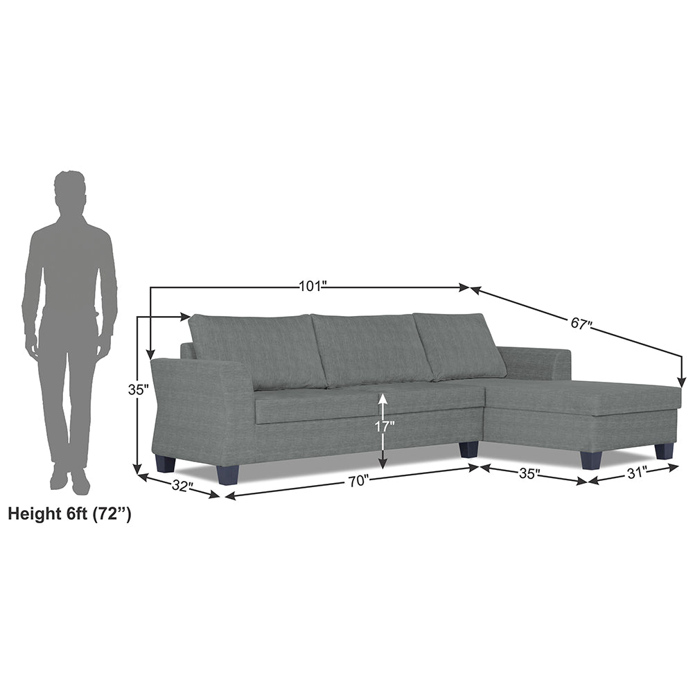 Adorn India Valencia Plus Decent L Shape 6 Seater Sofa Set (Right Hand Side) (Grey)