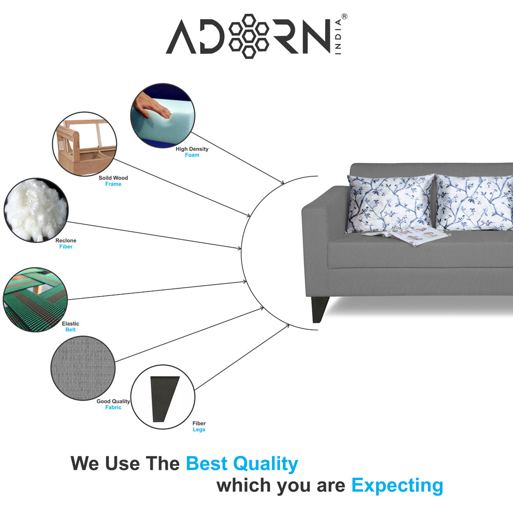 Adorn India Bladen 3 Seater Sofa (Grey)