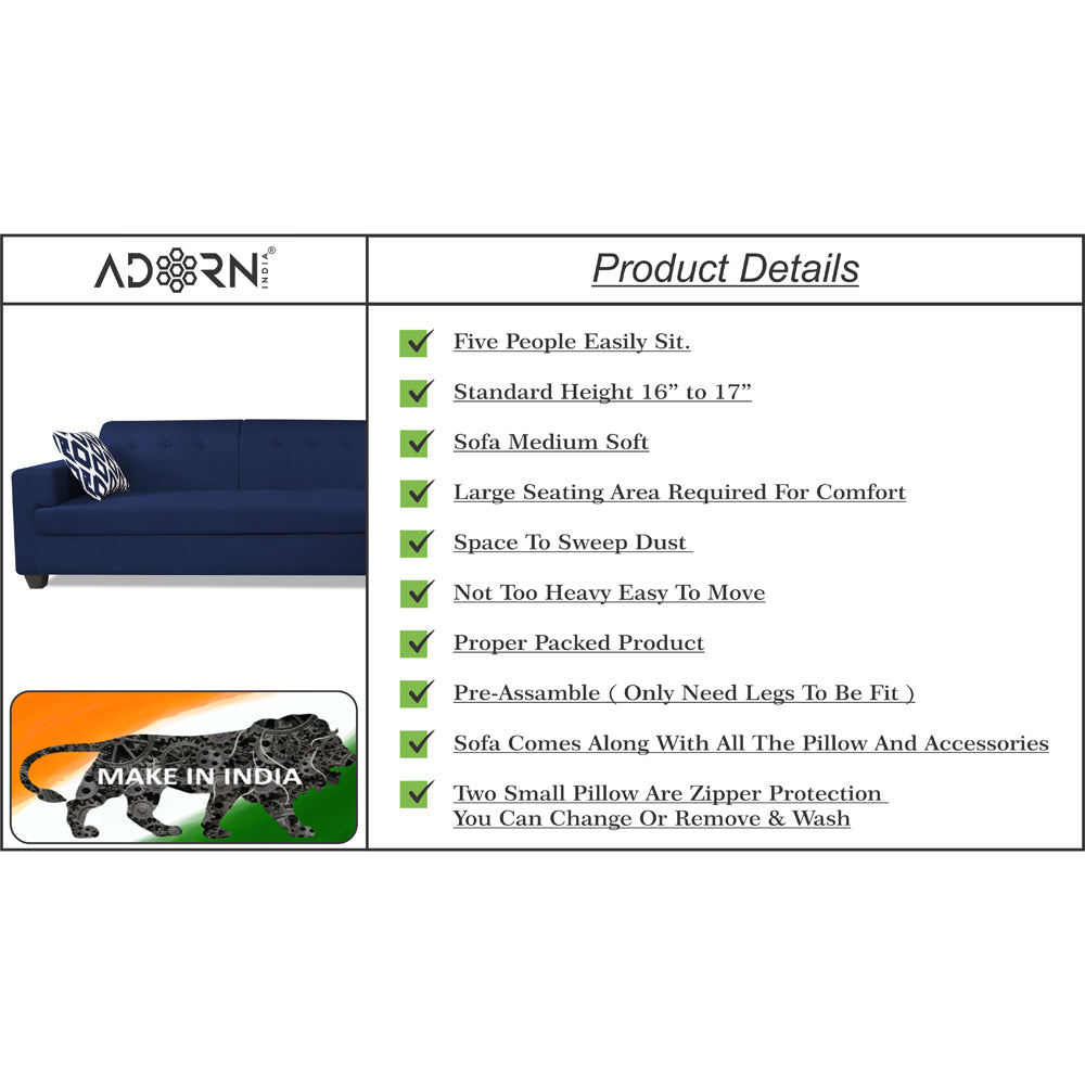 Adorn India Blazer L Shape 6 Seater Sofa Set (Right Side) (Blue)