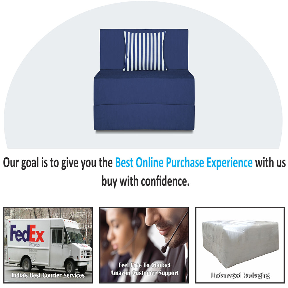 Adorn India Easy Alyn Plus Stripes 1 Seater Sofa Cum Bed (2.5x6) (Blue)(1 Year Warranty)