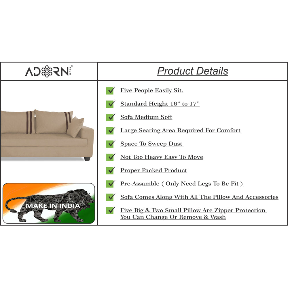 Adorn India Winston L Shape 6 Seater Sofa Set (Left Side) (Beige)