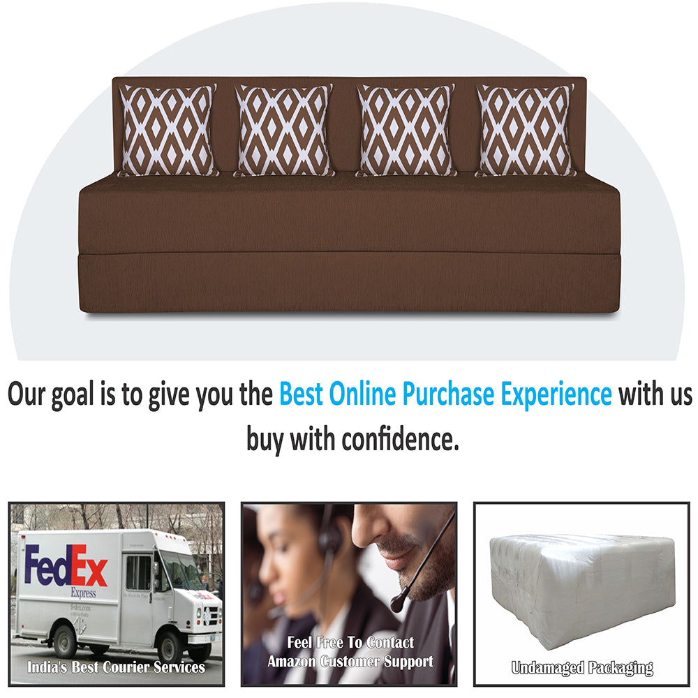 Adorn India Easy 4 Seater Sofa Cum Bed (Rhombus Pattern) Chennile Fabric - Washable Cover - Including 4 Cushion - Size 6' x 6' Ft (Brown Color) Perfect for Home & Office for Guests