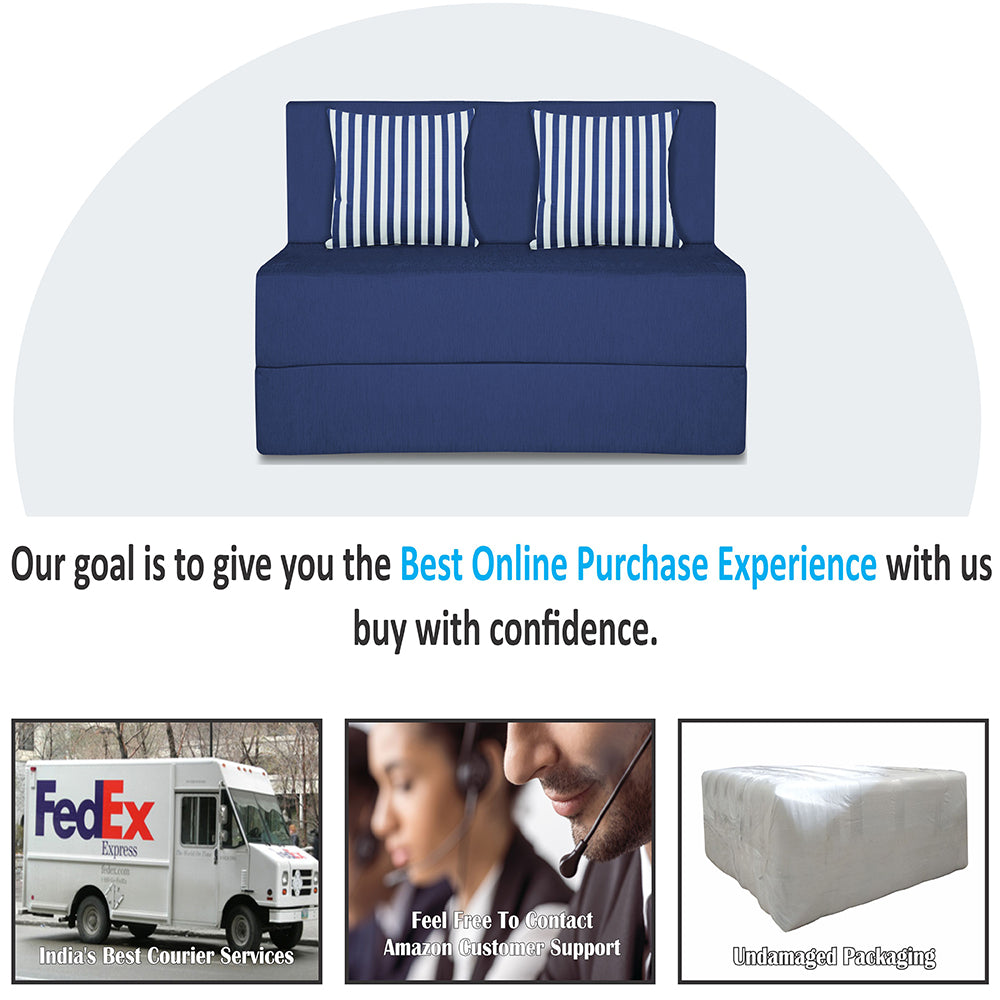 Adorn India Easy Alyn Plus Stripes 2 Seater Sofa Cum Bed (3x6) (Blue) (1 Year Warranty)