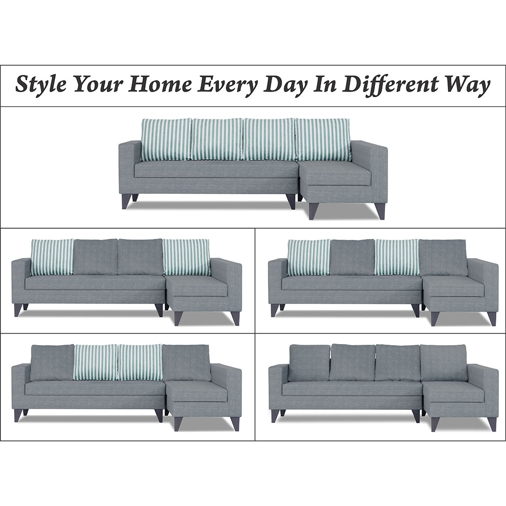 Adorn India Beetle Plus Stripes L Shape 6 Seater Sofa Set (Right Hand Side) (Grey) (3 Year Warranty)