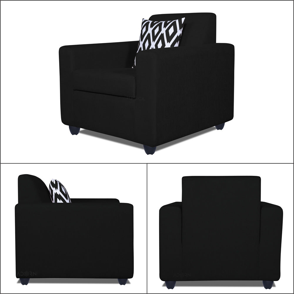 Adorn India Monteno Six Seater 3+2+1 Sofa Set (Black) (3 Year Warranty)