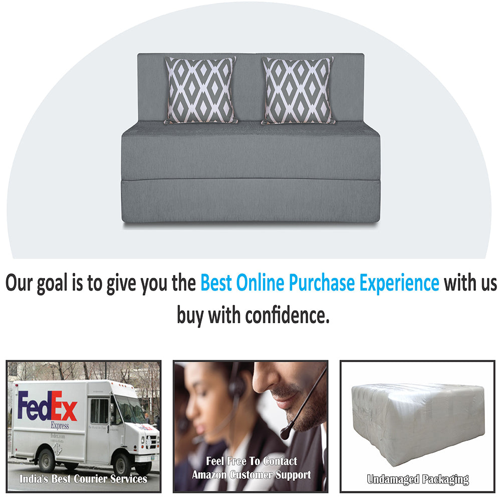 Adorn India Easy 2 Seater Sofa Cum Bed (Rhombus Pattern) Chennile Fabric - Washable Cover - Including 2 Cushion - Size 4' x 6' Ft (Grey Color) Perfect for Home & Office for Guests