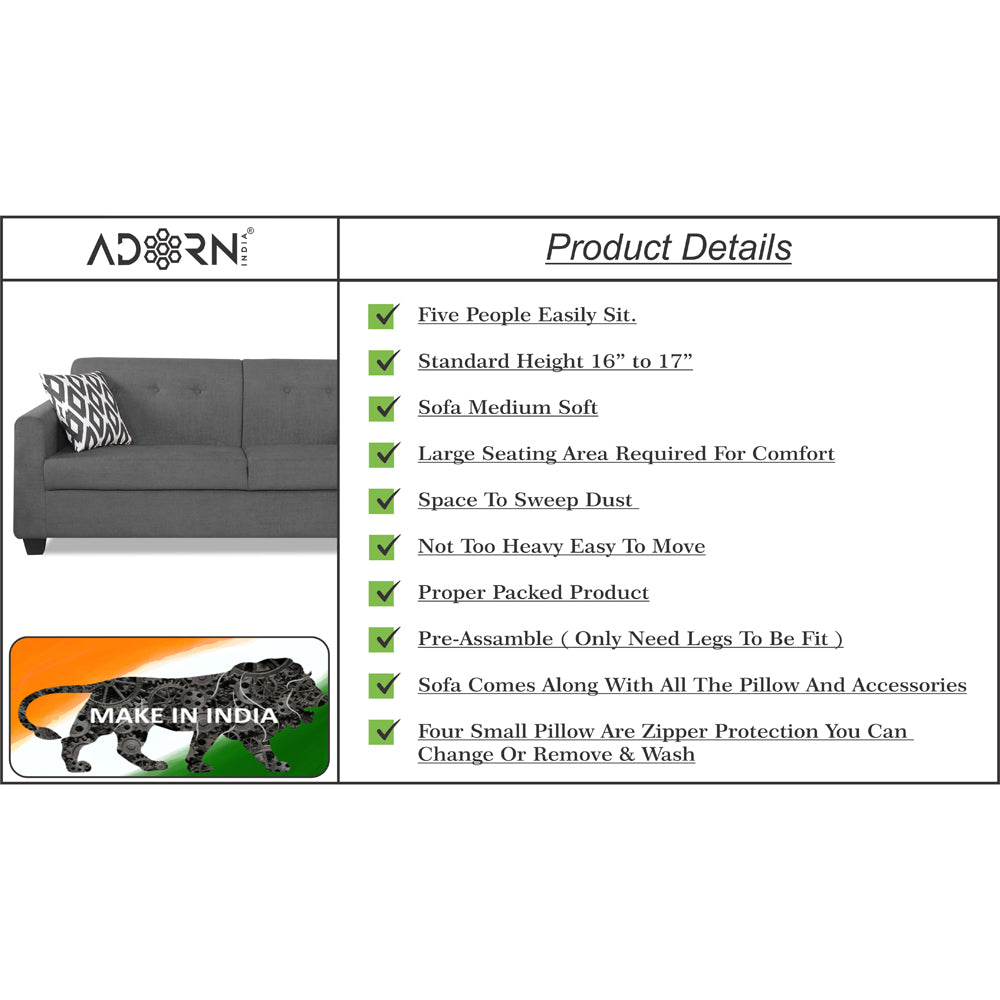 Adorn India Wood Blazer Plus 3-1-1 Five Seater Sofa Set (Grey)