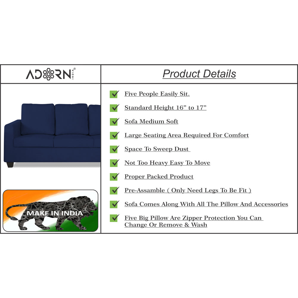 Adorn India Russell 3-1-1 Five Seater Sofa Set (Blue, Wood)