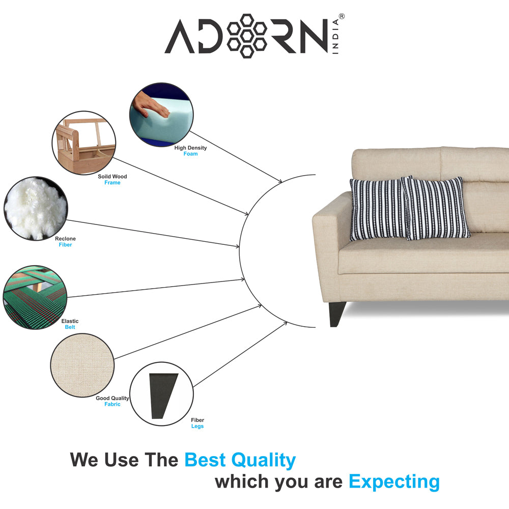Adorn India Cardello 3-2-1 Six Seater Sofa Set (Beige) (3 Year Warranty)