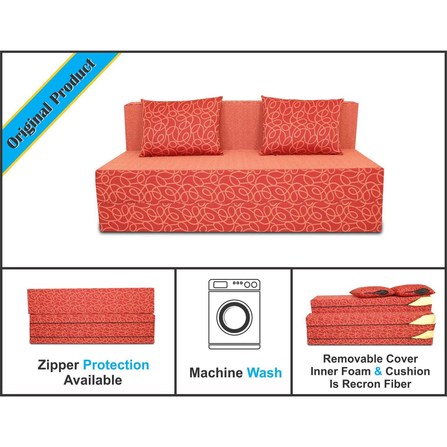 Adorn India Easy Three Seater Sofa Cum Bed Poly Cotton (Red) 5'X6'