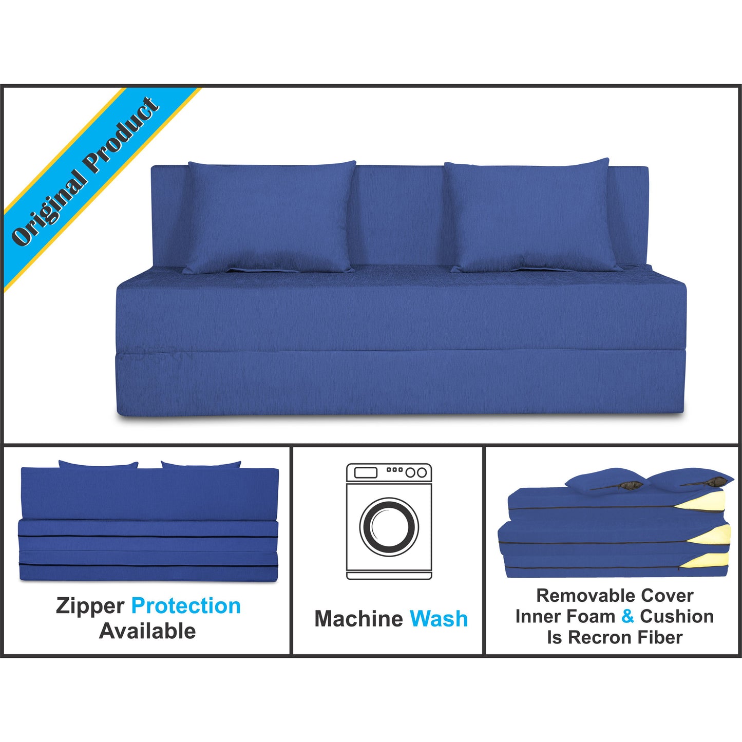 Adorn India Easy Three Seater Sofa Cum Bed Alyn 5'x 6' (Dark Blue)(1 Year Warranty)