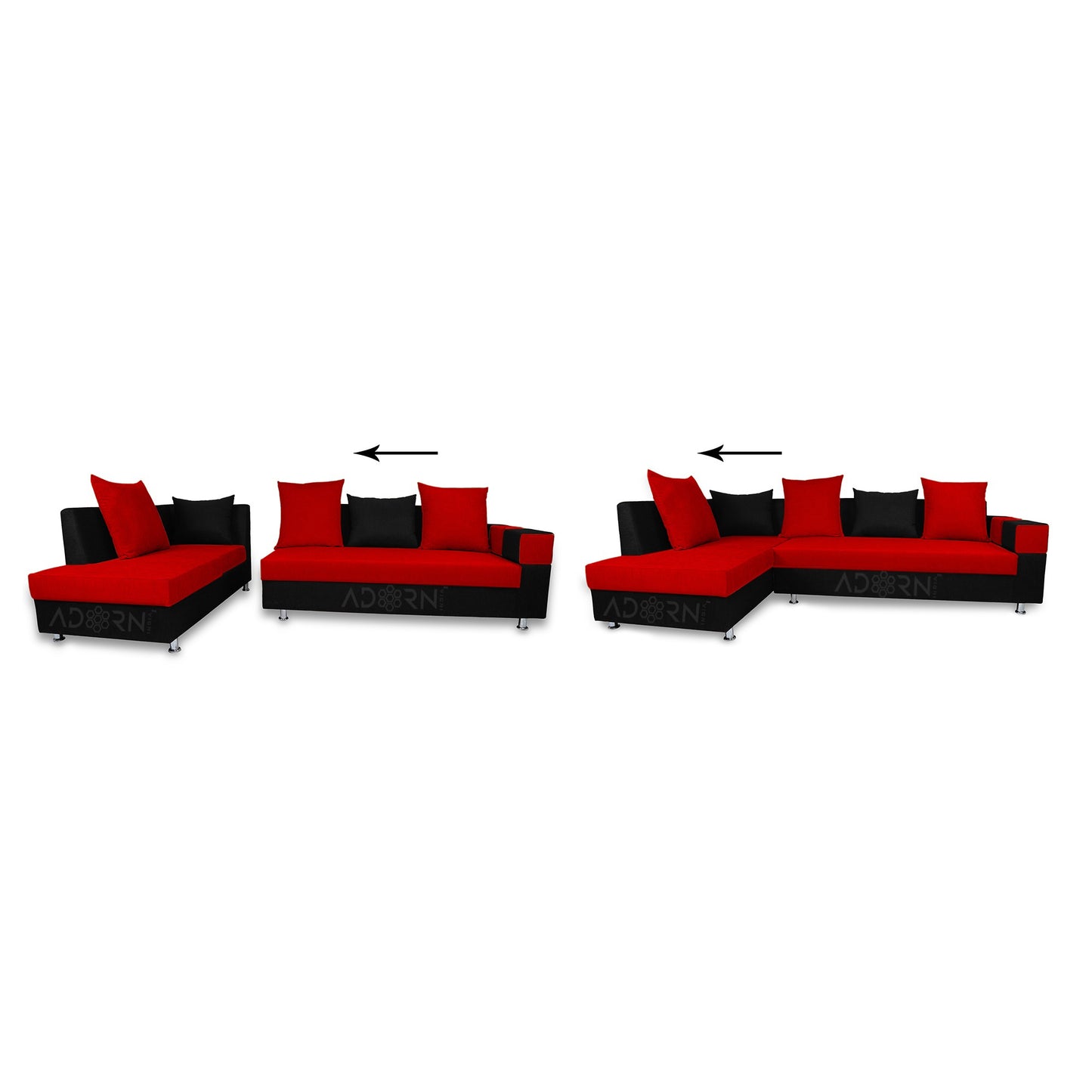 Adorn India Adillac 5 Seater Corner Sofa(Left Side Handle)(Red) d & Black)