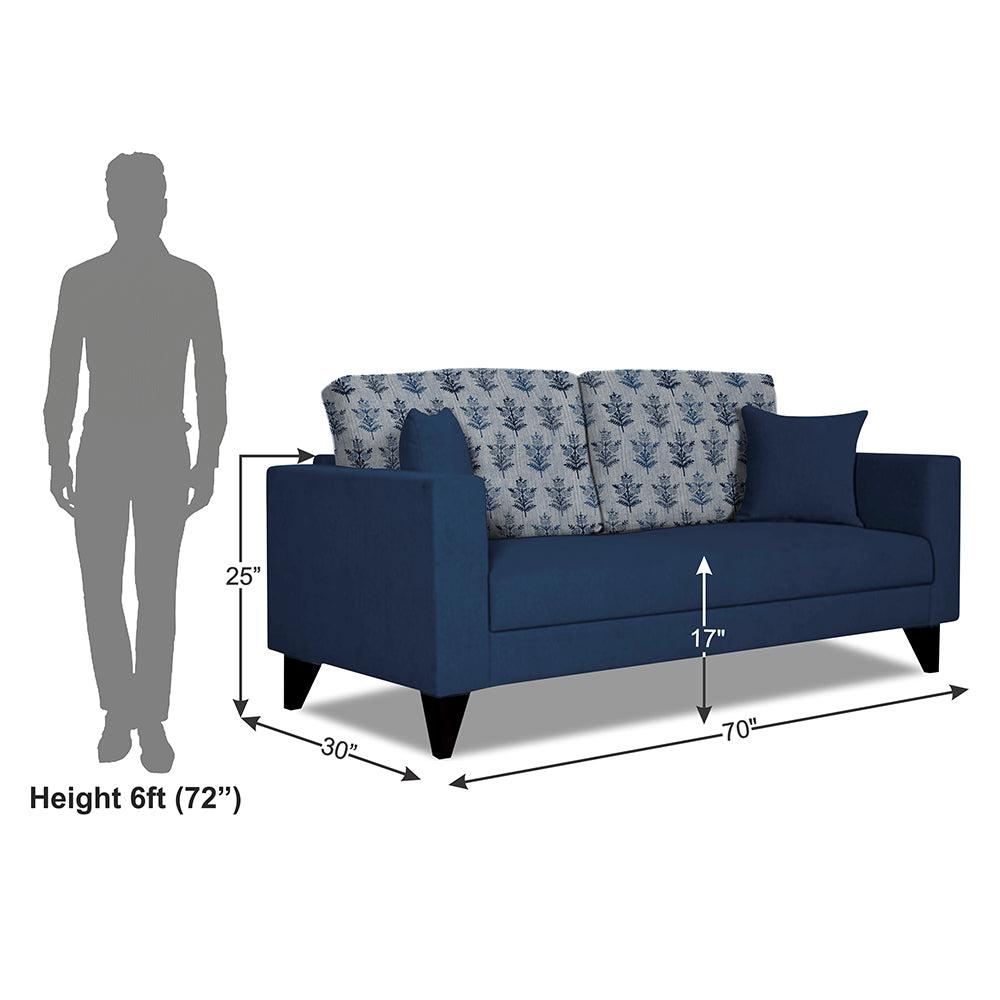 Adorn India Parker Leaf 3 Seater Sofa (Blue) Martin Plus (3 Year Warranty)