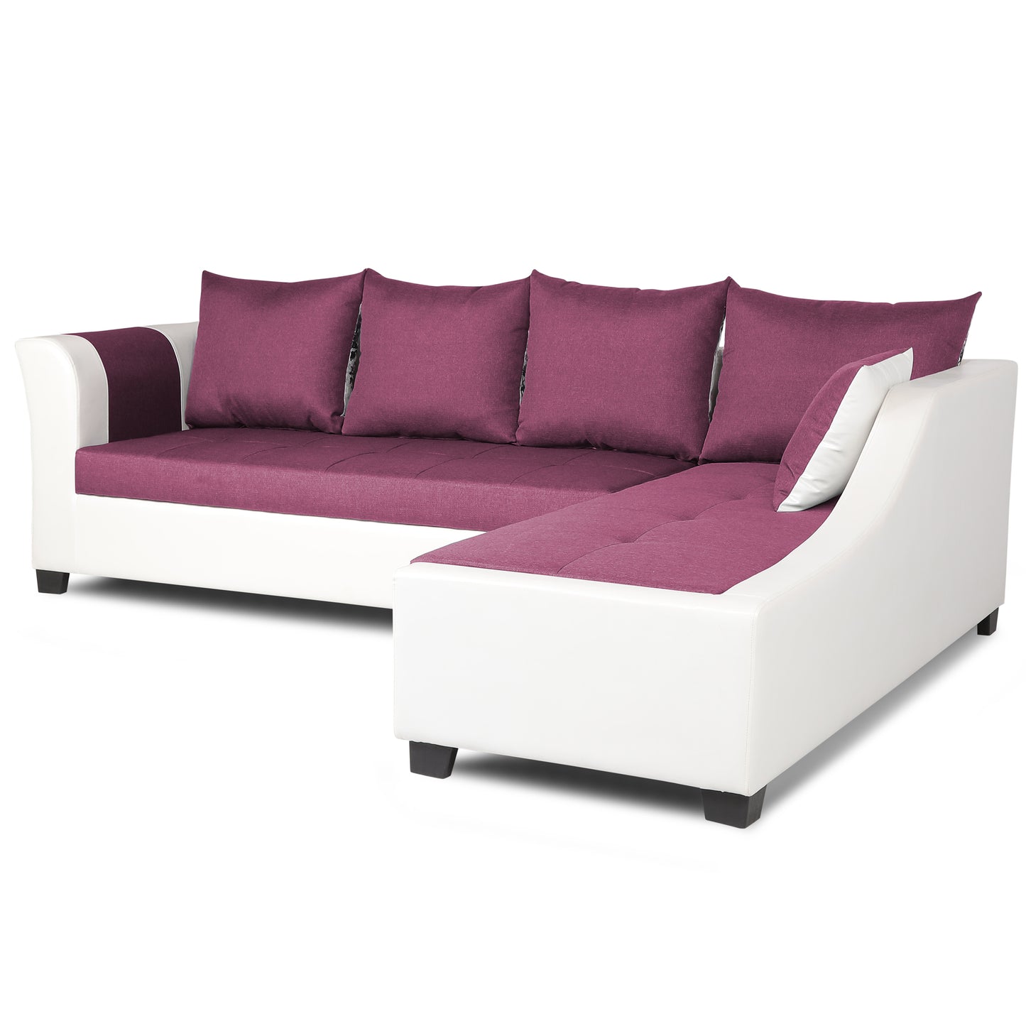 Adorn India Aliana L Shape Leatherette Fabric 6 Seater Sofa Set RHS (Light Purple & White) (3 Year Warranty)