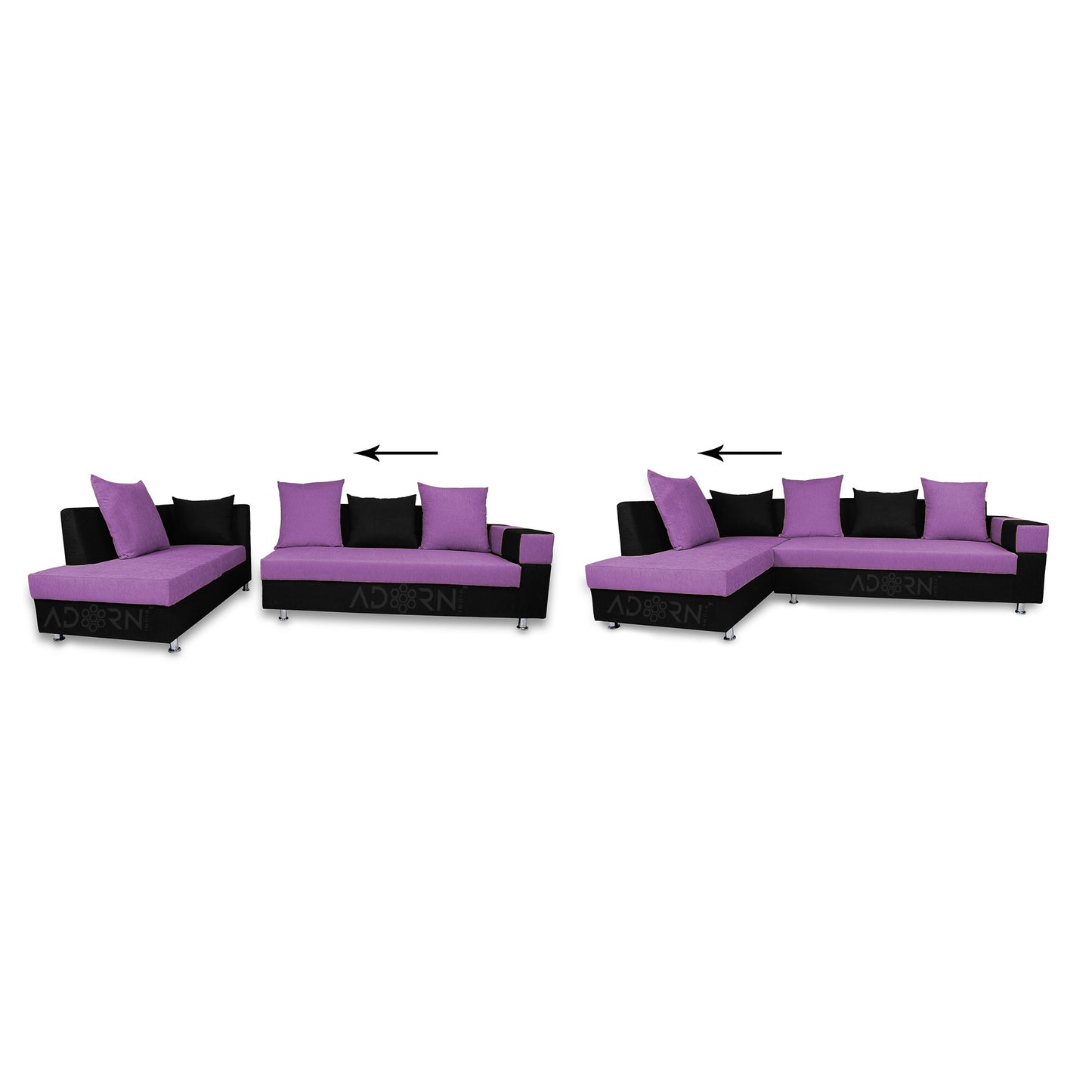 Adorn India Adillac 6 Seater Corner Sofa(Left Side Handle)(Light Purple & Black)