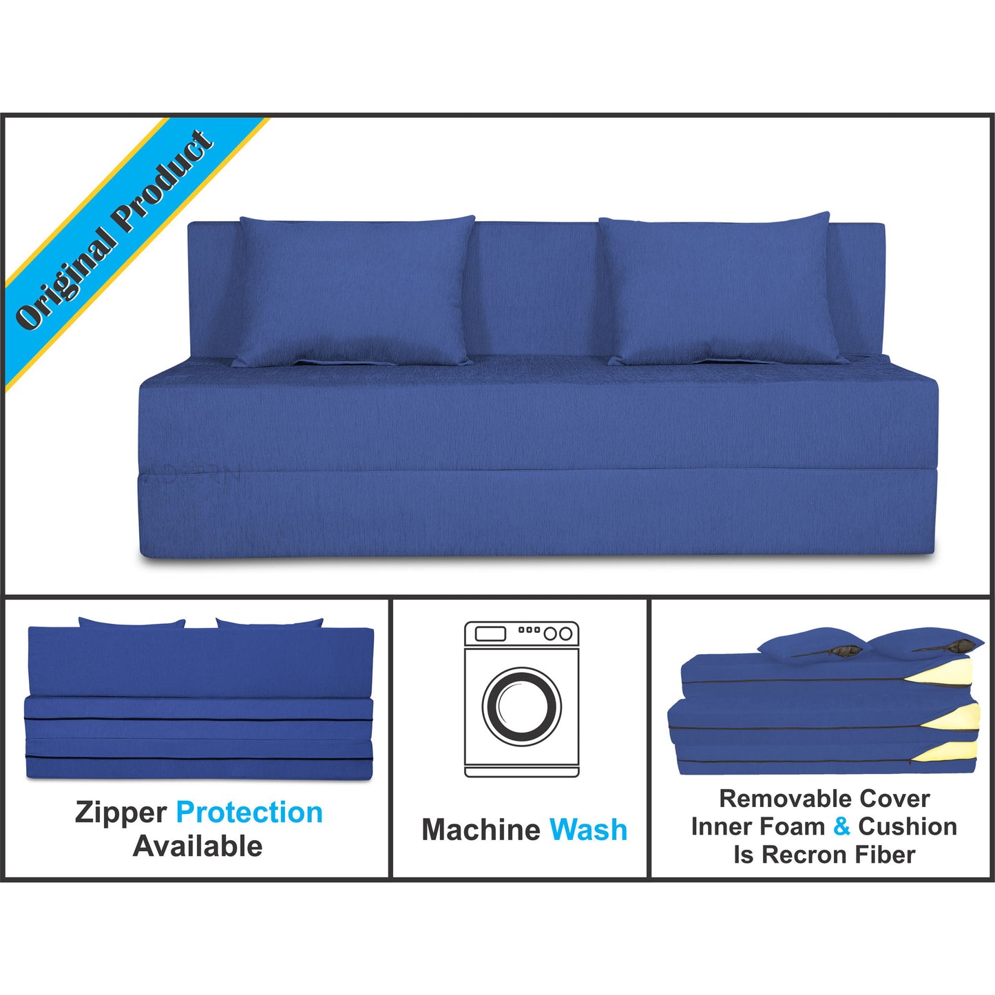 Adorn India Easy Three Seater Sofa Cum Bed Alyn 6'x 6' (Dark Blue)