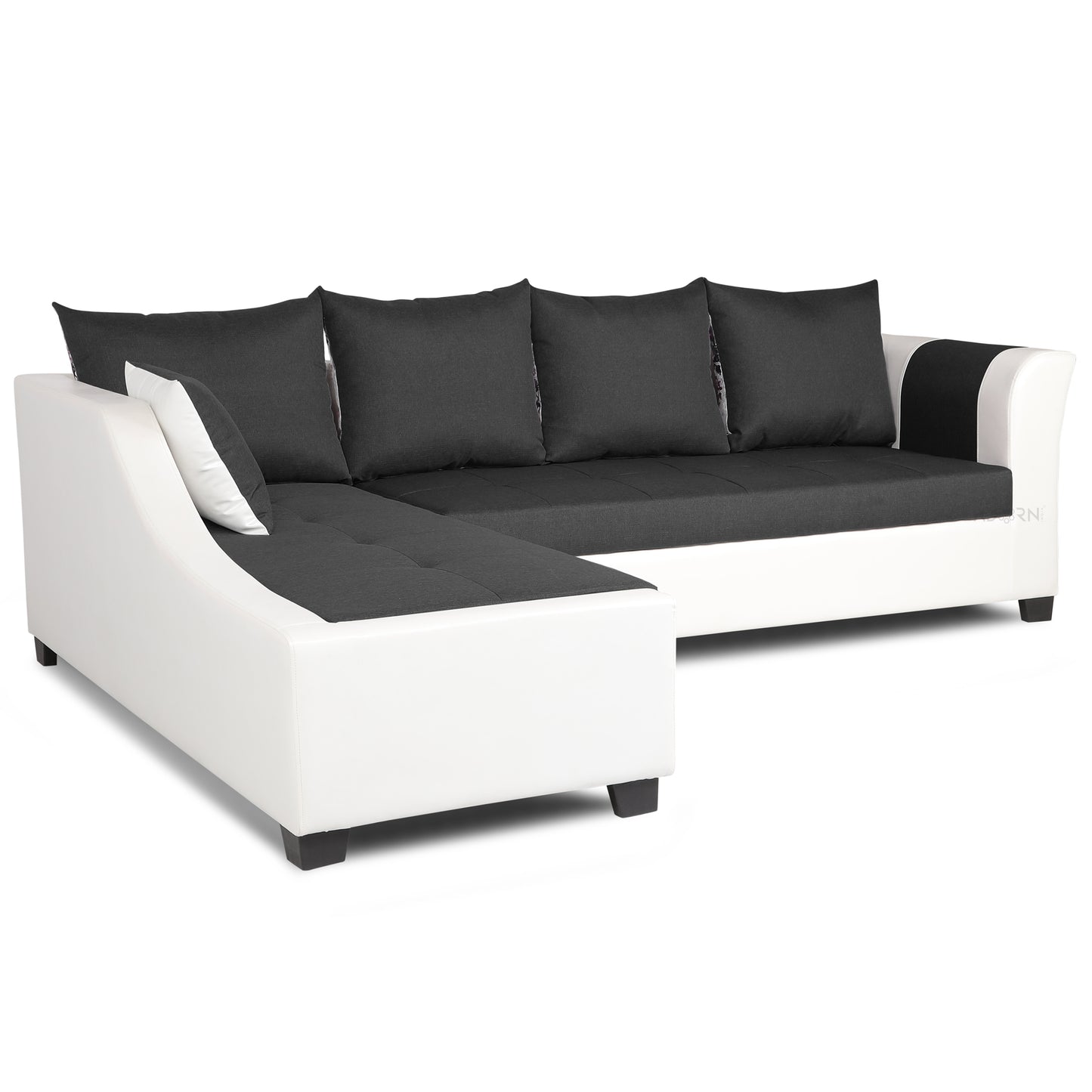 Adorn India Aliana L Shape Leatherette Fabric 6 Seater Sofa Set LHS (Dark Grey & White) (3 Year Warranty)