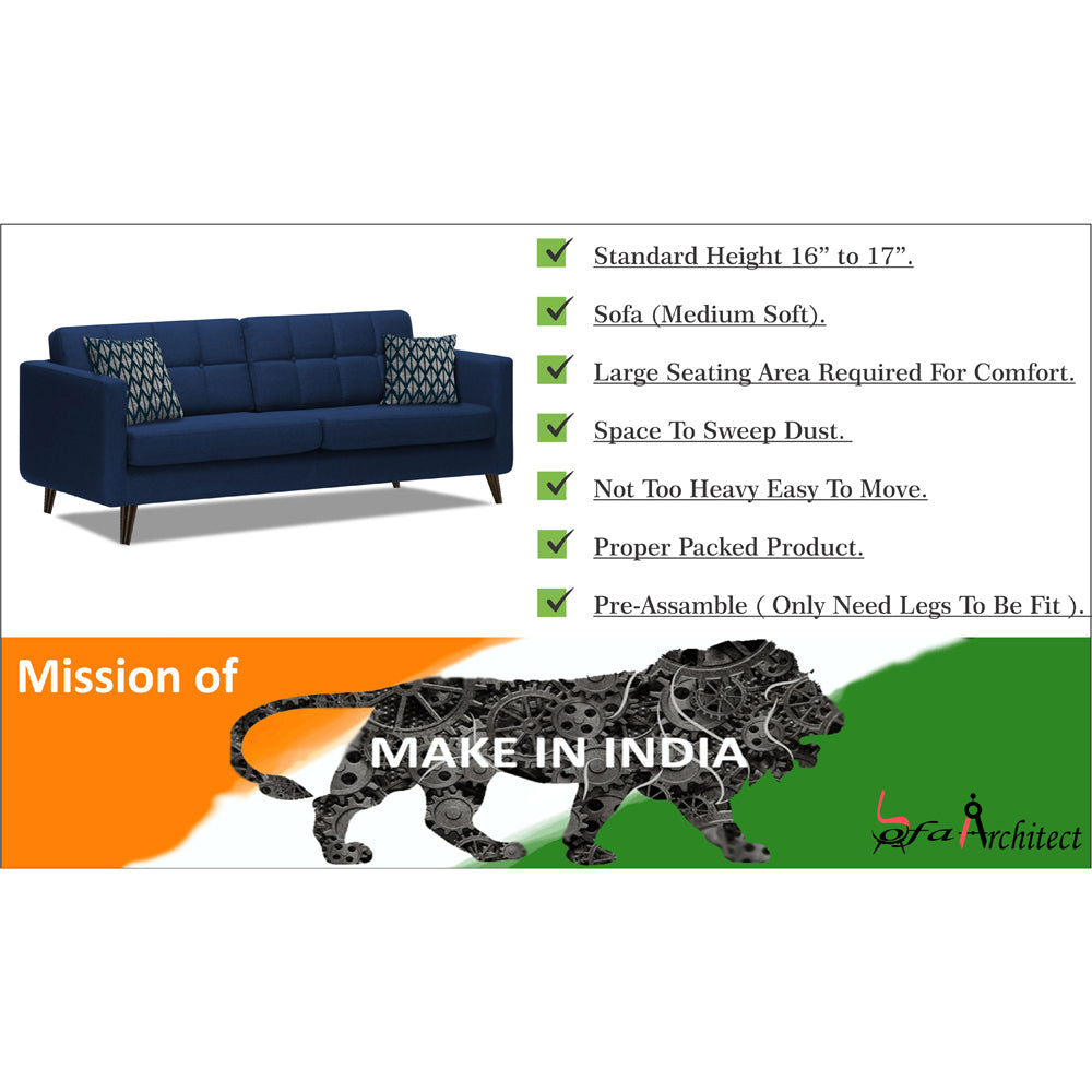 Adorn India Chilly 5 Seater 3-1-1 Fabric Sofa Set (Blue) (3 Year Warranty)