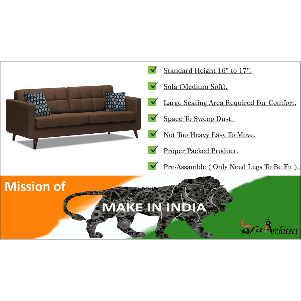 Adorn India Chilly 6 Seater 3+2+1 Fabric Sofa Set (Brown) (3 Year Warranty)