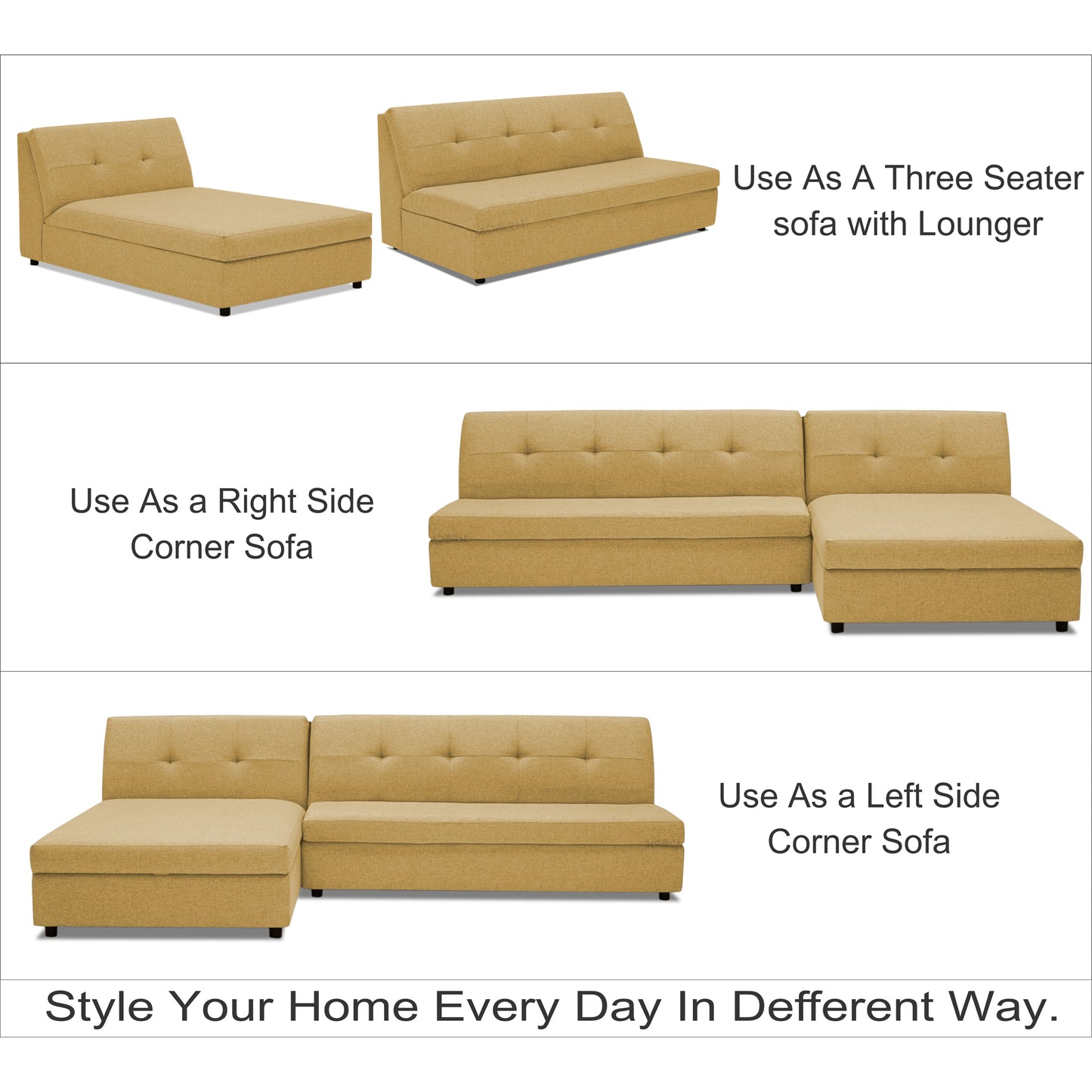 Adorn India Atlas Modular Sofa Set (Beige) (3 Year Warranty)