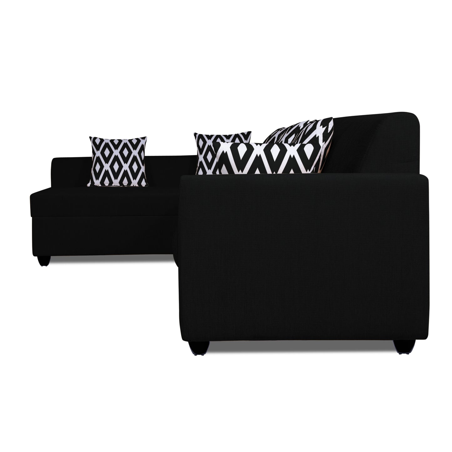Adorn India Rio High Back L Shape 6 Seater Sofa Set (Left Side Handle)(Black)
