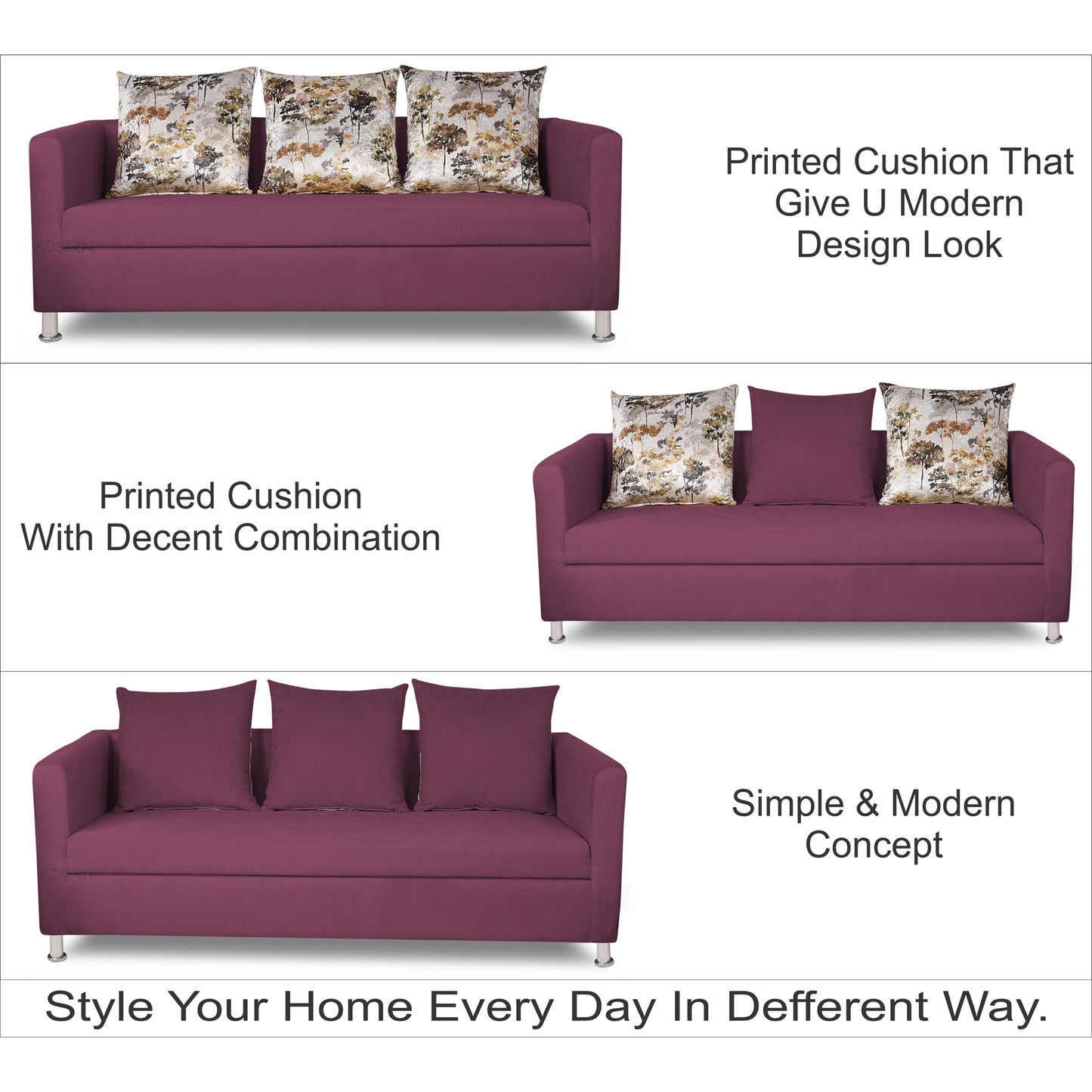 Adorn India Sal Alita 3-1-1 Compact 5 Seater Sofa Set (Light Purple)